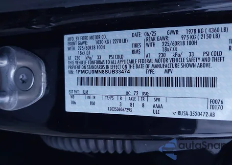 2025 Ford Escape St-Line from USA, damaged, VIN 1FMCU0MN8SUB33474